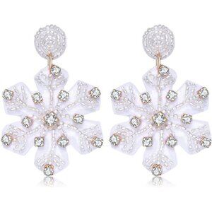 Winter Snowflake Flower Drop Dangle Earrings Hypoallergenic Snowflake Pierced